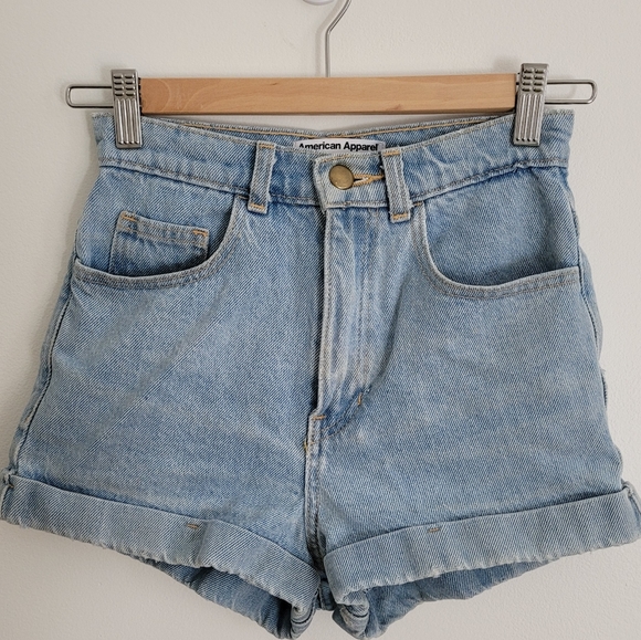 American Apparel Light Wash High Rise Denim Shorts
